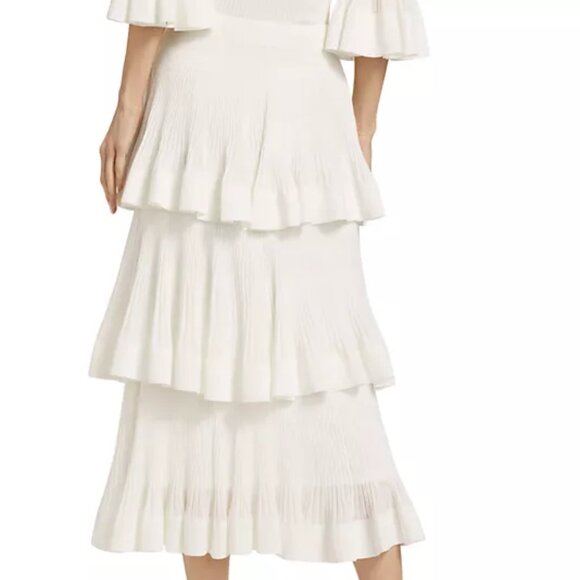 Zimmermann Cotton-Blend Rib-Knit Tiered Midi-Skirt Cream Size 2 (6-8) - Picture 6 of 14